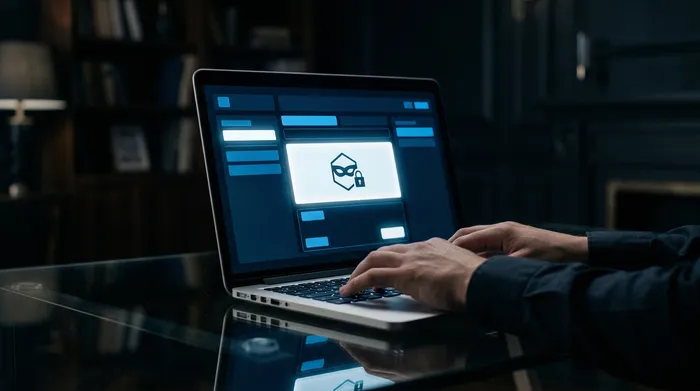 Two smartphones on a dark surface, connected by a digital link, displaying call icons and a user profile with messaging symbols.